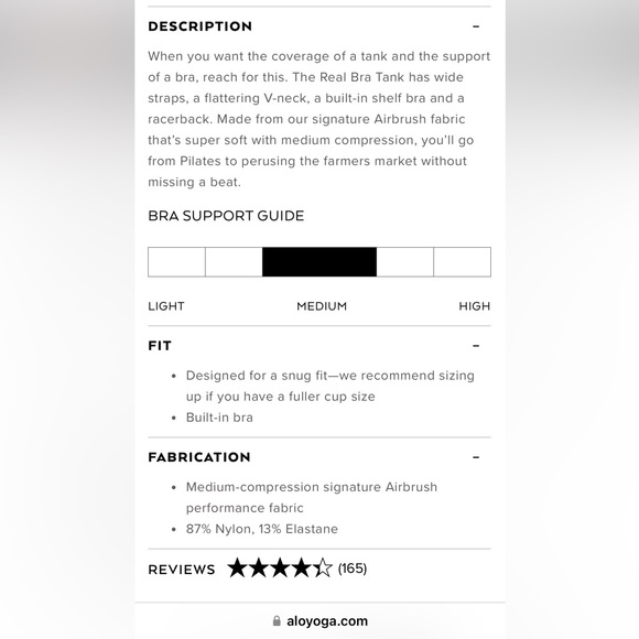 **NWT** Alo Airbrush Real Bra Tank in sold out color. - Picture 4 of 4